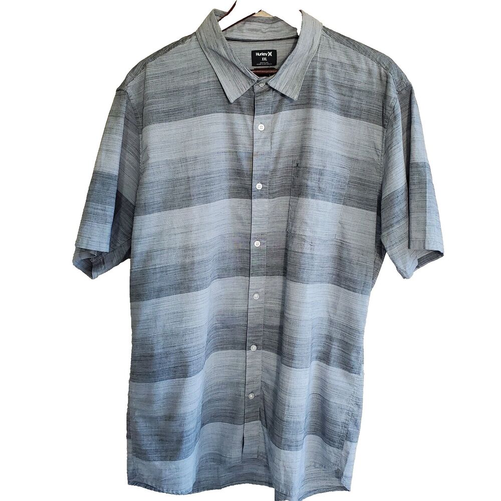 Hurley Shirt Mens Short Sleeve Button Up Tailored Fit Chest Pocket Striped XXL